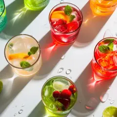 Kolorowe, proste drinki z wódką smakową, ozdobione miętą i owocami, kuszą orzeźwiającym wyglądem.